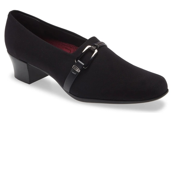 Munro black Cindi Block Heel Pump Black Stretch Fabric 7 M - Picture 1 of 9